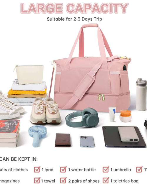 Load image into Gallery viewer, Travel Duffel Bag for Women Gym Bag with USB Charging Port Large Weekender Overnight Bag Yoga Duffle Bags with Wet Pocket and Shoes Compartment, Pink
