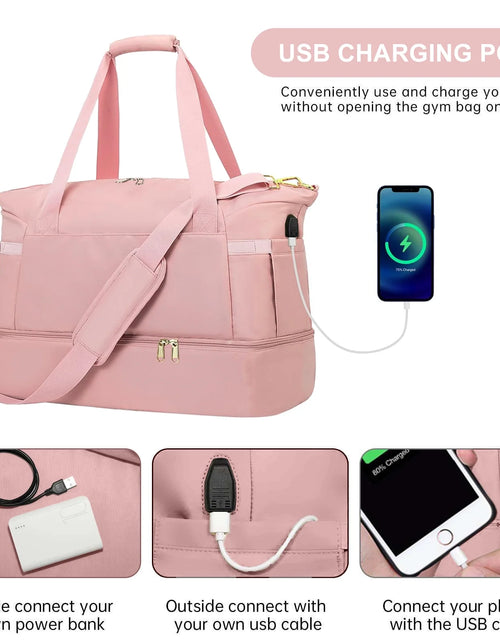 Load image into Gallery viewer, Travel Duffel Bag for Women Gym Bag with USB Charging Port Large Weekender Overnight Bag Yoga Duffle Bags with Wet Pocket and Shoes Compartment, Pink
