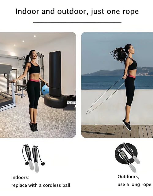 Load image into Gallery viewer, Weighted Cordless Jump Ropes with 2 Balls &amp; Adjustable Length Bod Rope for Kids Men Women,Speed Digital Counting Ropeless Skipping Rope with Calorie Counter for Indoor Fitness Workout Boxing Gym
