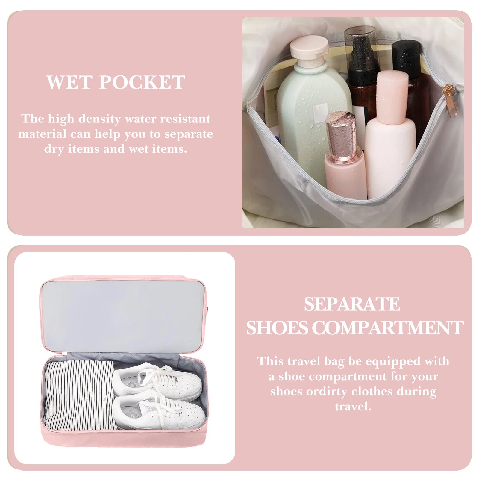 Travel Duffel Bag for Women Gym Bag with USB Charging Port Large Weekender Overnight Bag Yoga Duffle Bags with Wet Pocket and Shoes Compartment, Pink