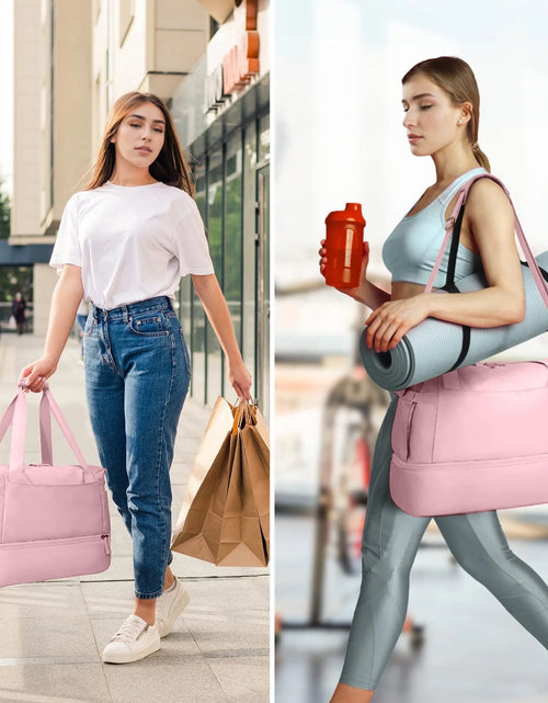 Load image into Gallery viewer, Travel Duffel Bag for Women Gym Bag with USB Charging Port Large Weekender Overnight Bag Yoga Duffle Bags with Wet Pocket and Shoes Compartment, Pink
